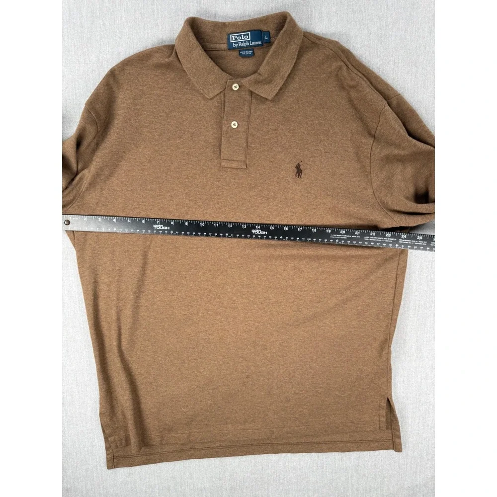 Polo Ralph Lauren Mens Brown Long Sleeve Cotton Polo Shirt Large L‎ Pony Logo